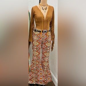 Aztec print denim flares